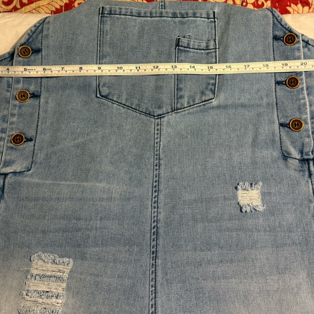 Blue Denim Distressed Overalls - Picture 6 of 7